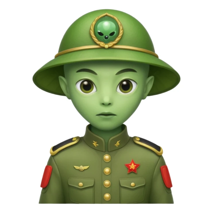 alien, wearing chinese soldier custome, half body sticker