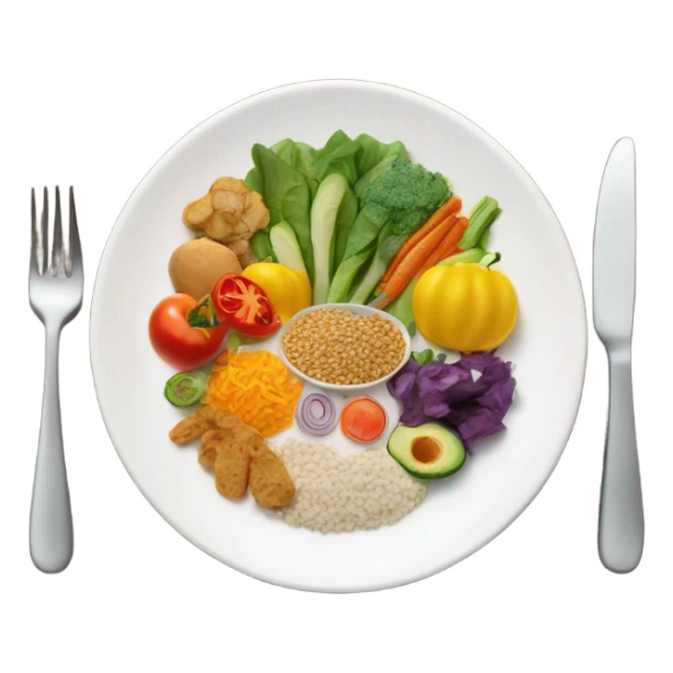 A large white round plate of healthy food sticker