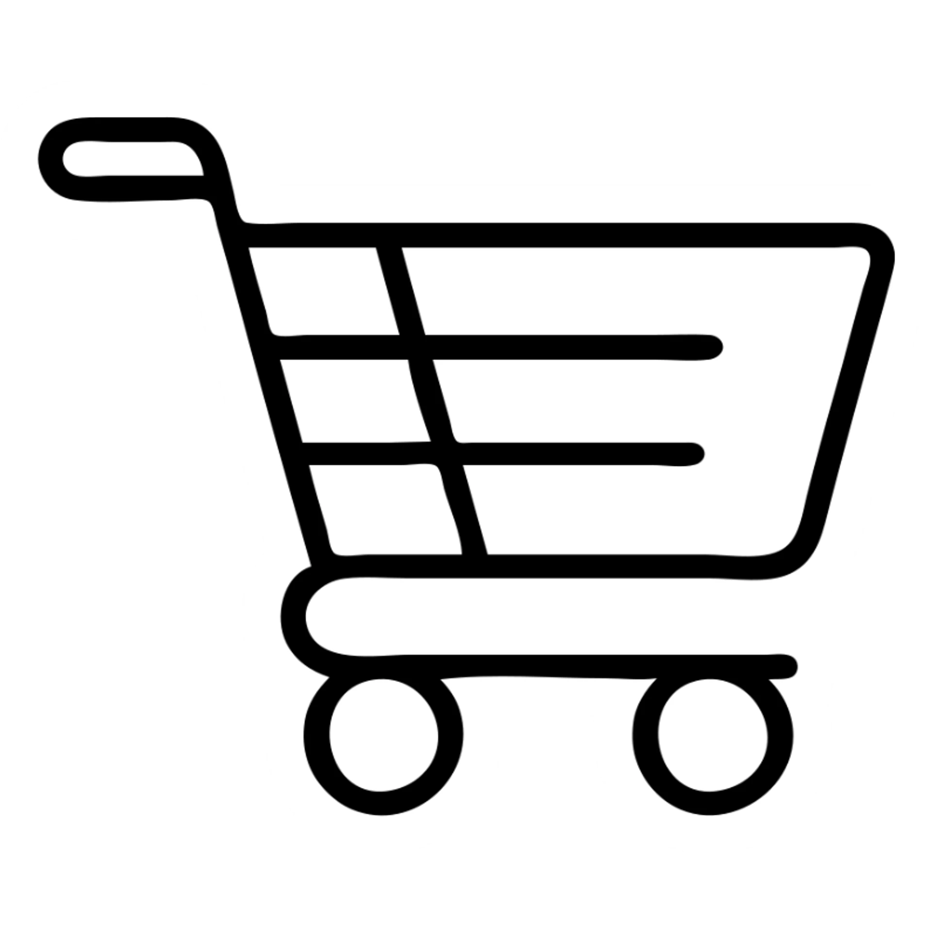 A shopping cart icon with wheels and handle, simple design sticker