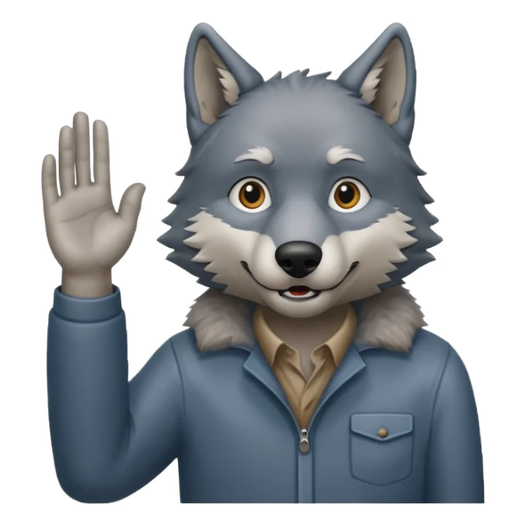  A real wolf waving his hand while he's standing but he's hand loks like a wolf's hand and looks like a grandpa sticker