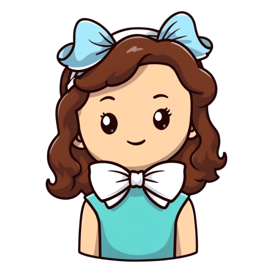 White girl with brown wavy hair and white bow on her head sticker