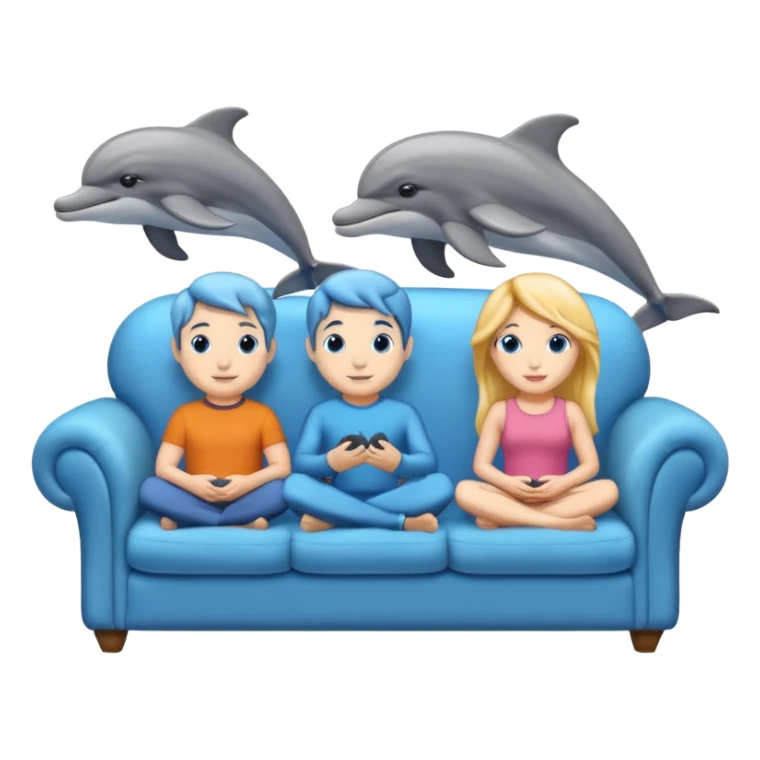 2 males and 2 female dolphins sitting on a sofa  sticker