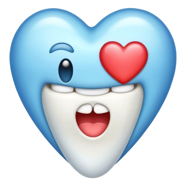 shiny tooth with a heart shape embedded in the center, emoji style sticker