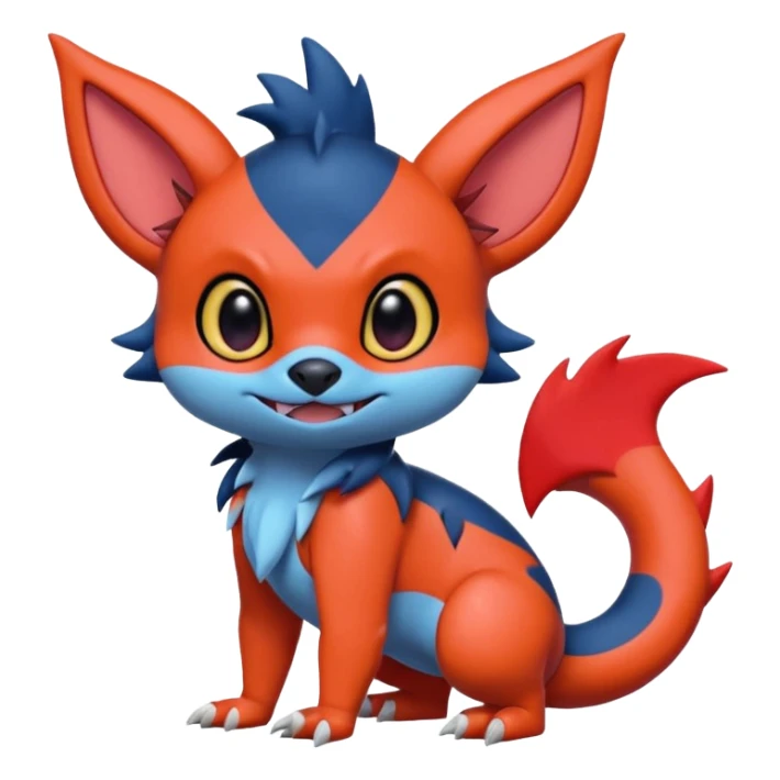 Cute adorable Stitch-Litten-Salandit-Sneasel-Noibat-Zangoose-fusion, full body sticker