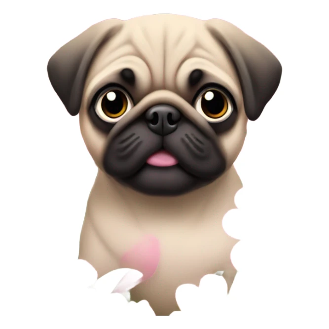Baby pug playing in pink flowers with pink eyes  sticker