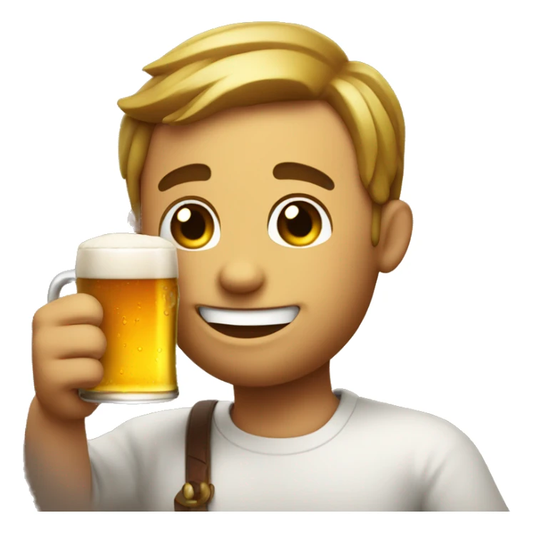 A smiley with a beer in his hand and he is smiling and he has a round face sticker