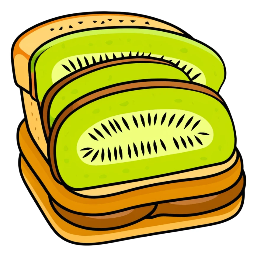 Kiwi sandwich with sliced kiwi fruit between bread slices sticker