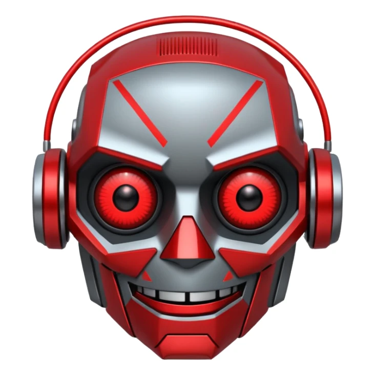evil robot. Only its head. Very low details, just lines and colors, no need to draw detailed. Make it smile sticker