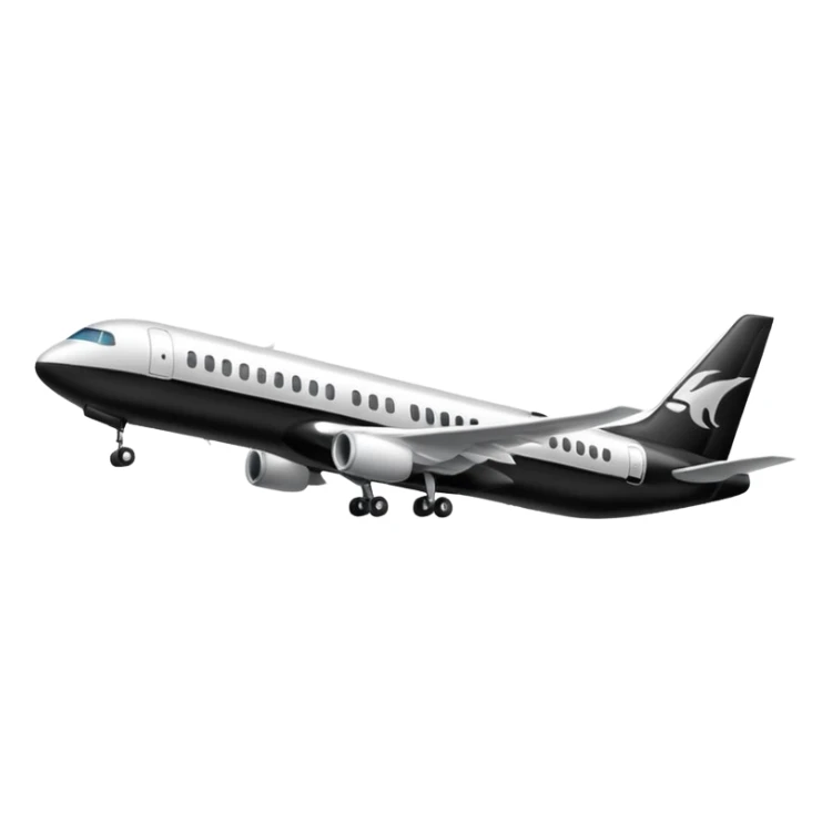 A commercial airplane side on (2d) that is black and white sticker