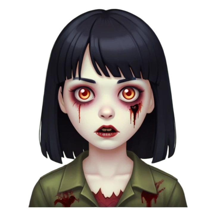 girl zombie with black hair and bangs sticker
