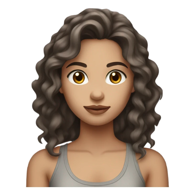 wavy hair brunette with a grey tank top, light skin and  dark brown eyes  sticker