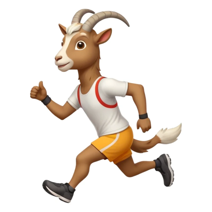 friendly anthropomorphised goat jogging upright in a new outfit, relaxed pose sticker