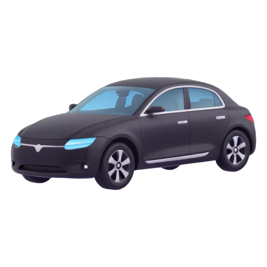 matte black minimalist car icon with a fine silver outline, subtle rod or hook tool touching a visible dent, simple and clean, focus on dent repair sticker