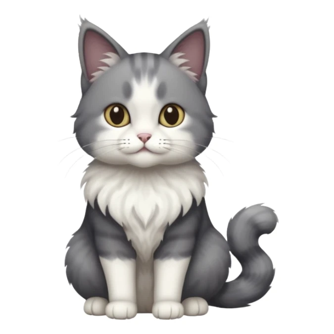 full body half dark grey and half white cat with white front legs sticker