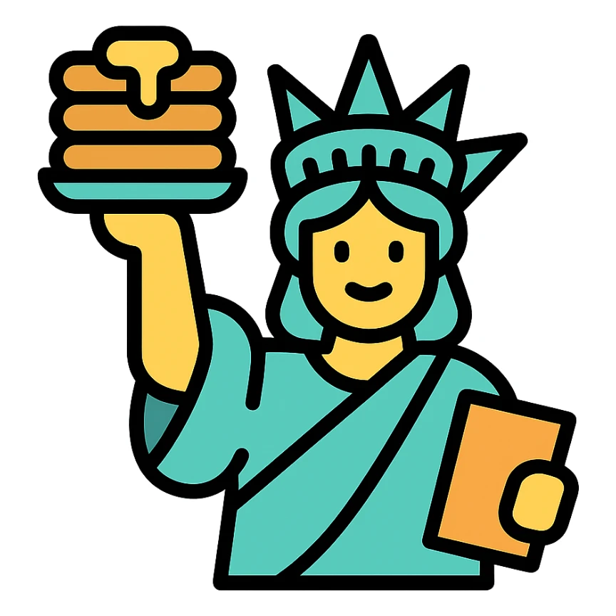 Statue of Liberty holding a stack of pancakes icon sticker