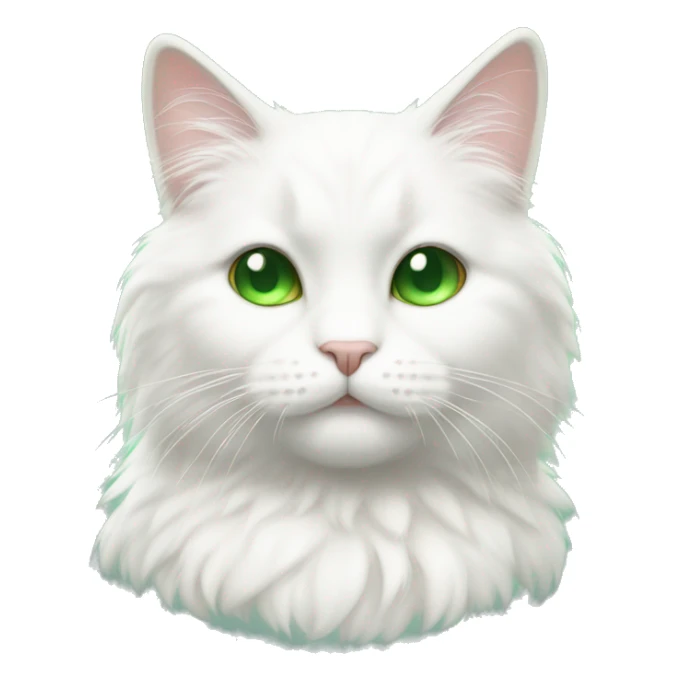 Fluffy white cat with green eyes and small ears  sticker