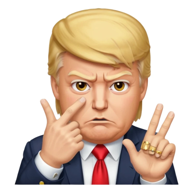 donald trump is angry. and he shows cross with hand sticker