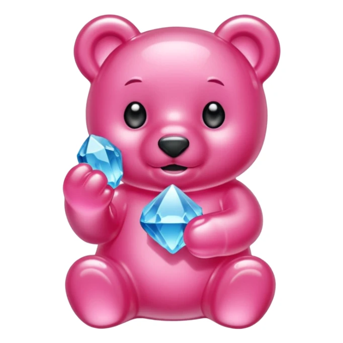 Pink Gummybear with crystal type structure for skin holding a crystal sticker