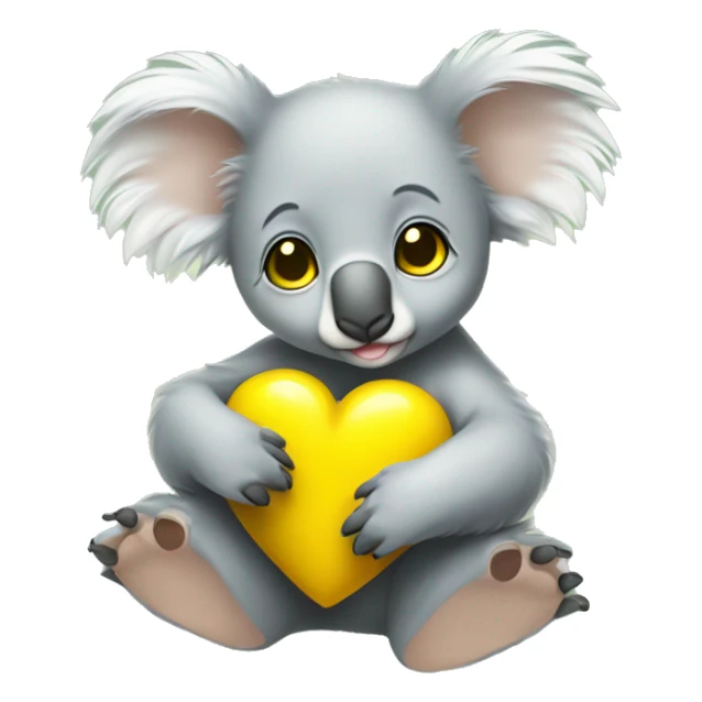 Baby koala with yellow heart in its paws sticker