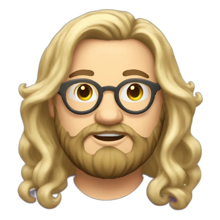 Chubby non binary Big lebowsky round glasses long blond hair chaotic res beard vaporizer sticker