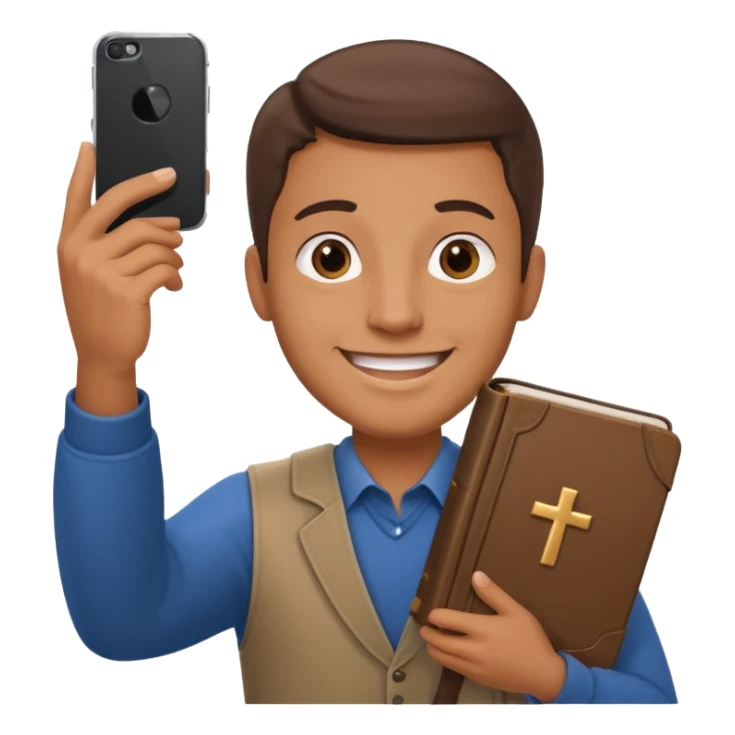un homme avec une bible a la main qui fais un selfie  sticker
