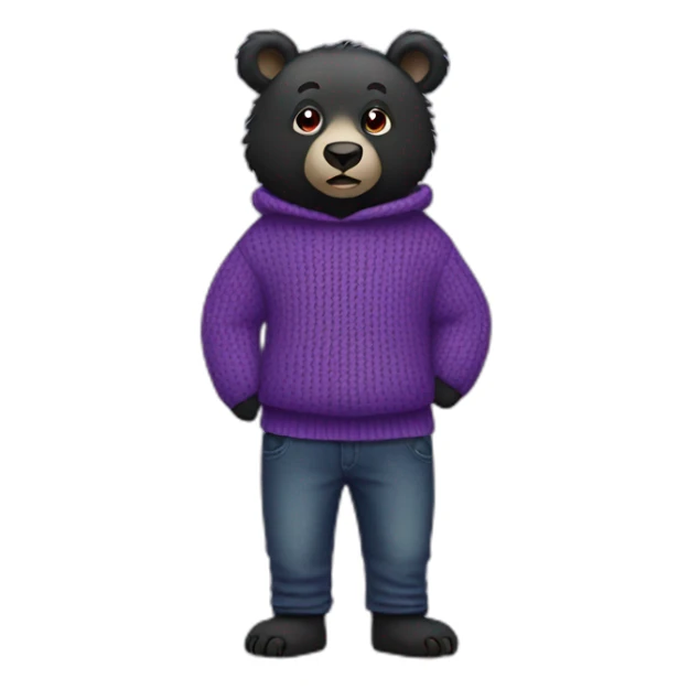 black bear in a purple sweater and purple-black jeans with purple-red eyes sticker