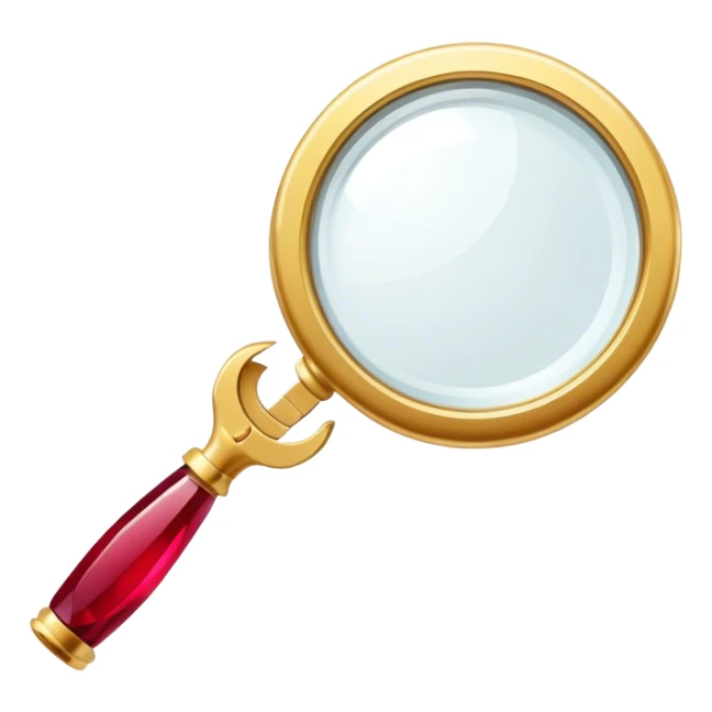 Jewelry art icon, golden ring with a ruby viewed through a magnifying glass, visible pliers beside it, minimalistic style, clean lines, transparent background. sticker