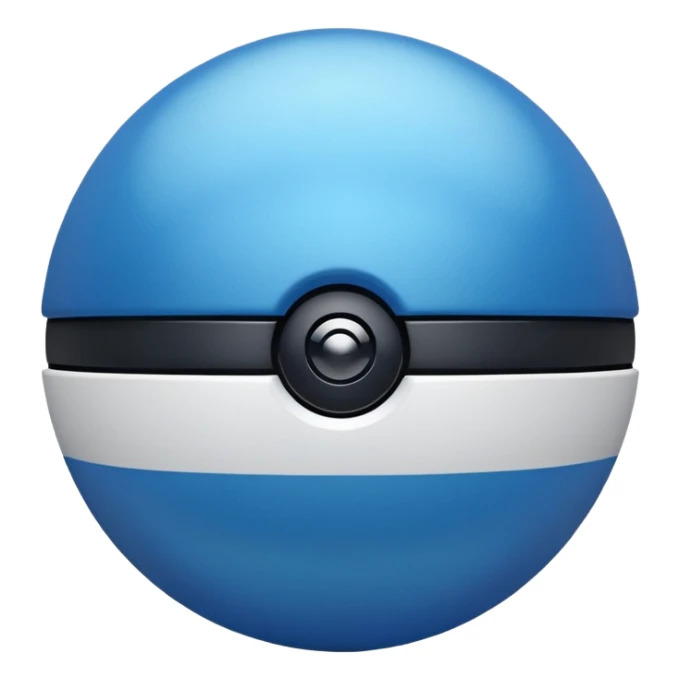 blue pokeball emoji, top half is a more saturated blue, bottom half is white, black stripe, with a metallic sheen sticker