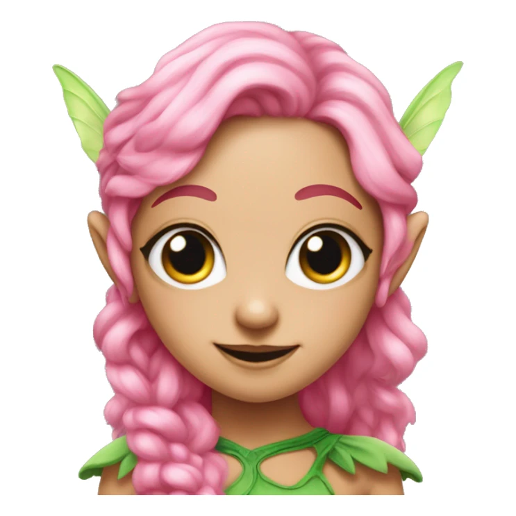 a pink-skinned creature with four eyes, elf ears with green curly hair, and fairy pixie wings sticker