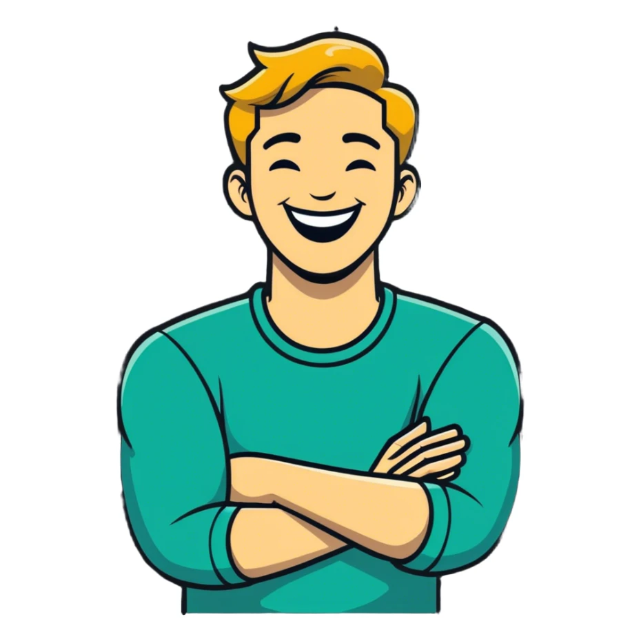 Arms crossed holding neck laughing guy sticker