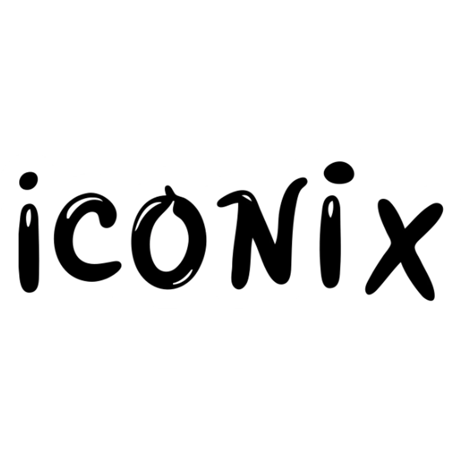 'ICONIX' text in hand drawn outlined icon style with no fill sticker