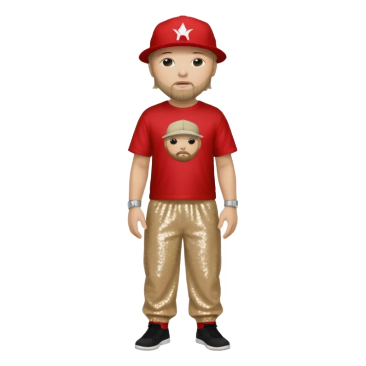 Fred Durst with dark blonde hair, red sequin crop top, beige sequin baggy pants sticker