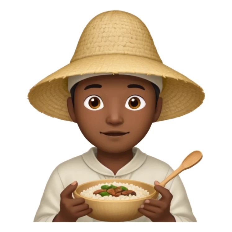 Asian guy with a rice hat eating a bat sticker