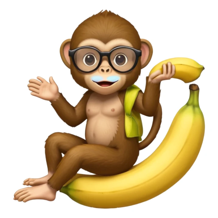 A monkey with cool glasses riding on a banana sticker