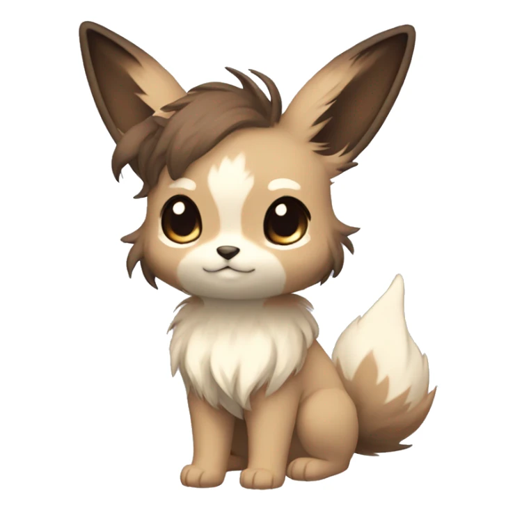 Kawaii Pale Eevee with dark brown long emo hair covering her eyes Full Body sticker
