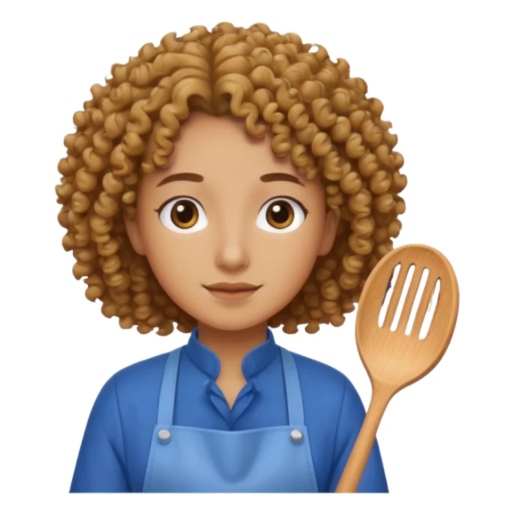 person with curly hair in blue apron sticker