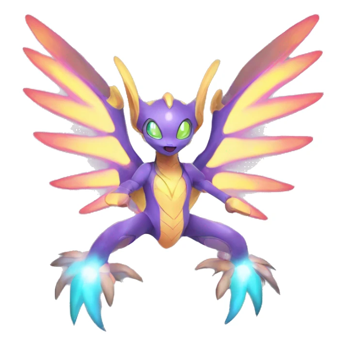Celestial Neon Colors Vibrant Colors Flying Futuristic Fakémon-Legendary-Pokémon-Creature Full Body sticker