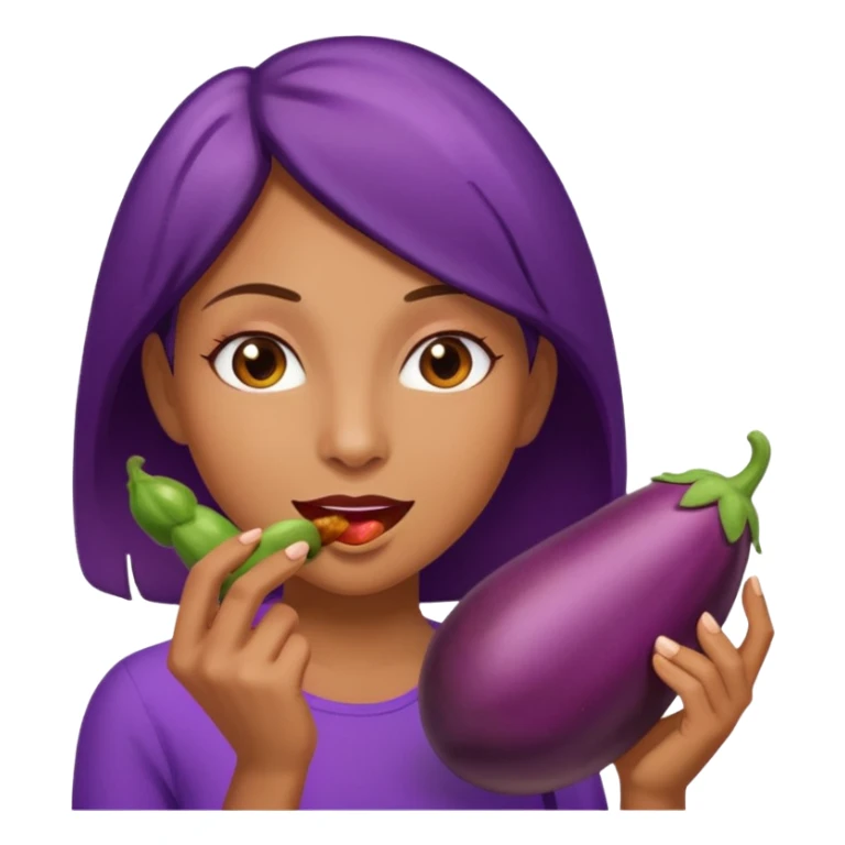 A women eating an eggplant sticker