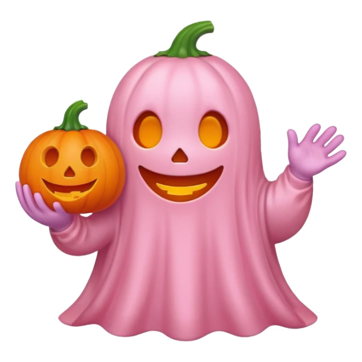 pastel pink ghost with orange pumpkin kawaii style sticker