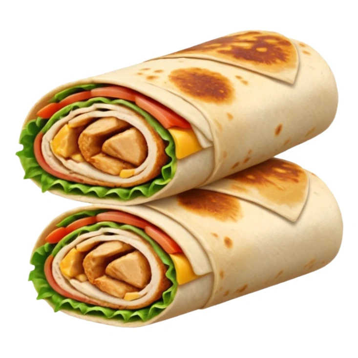 chicken wrap cut in half showing filling sticker