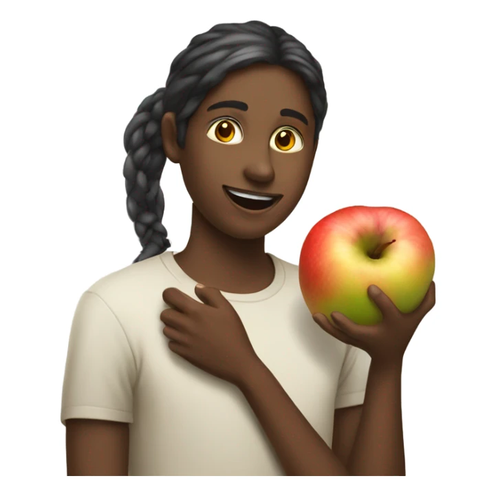 Girl giving man fruit  sticker