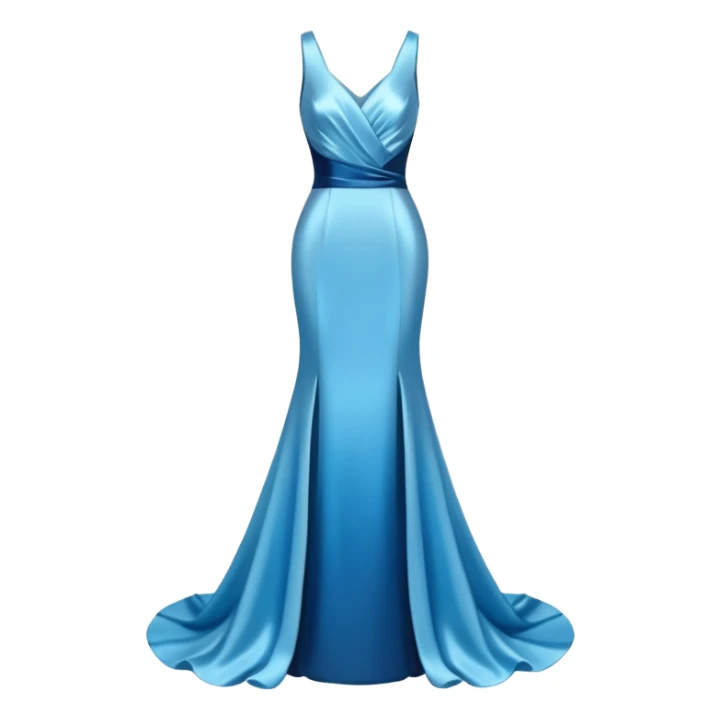 realistic isolated long slim pastel blue formal party satin dress with gradient shiny sparkling dark blue sticker