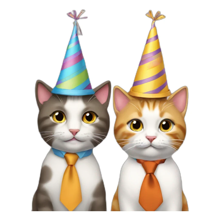 two cats in neckties wearing birthday hats sticker