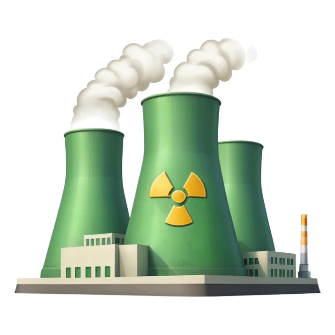 nuclear power plant with a subtle radioactive glow, less green, realistic, emoji style, option 10 sticker