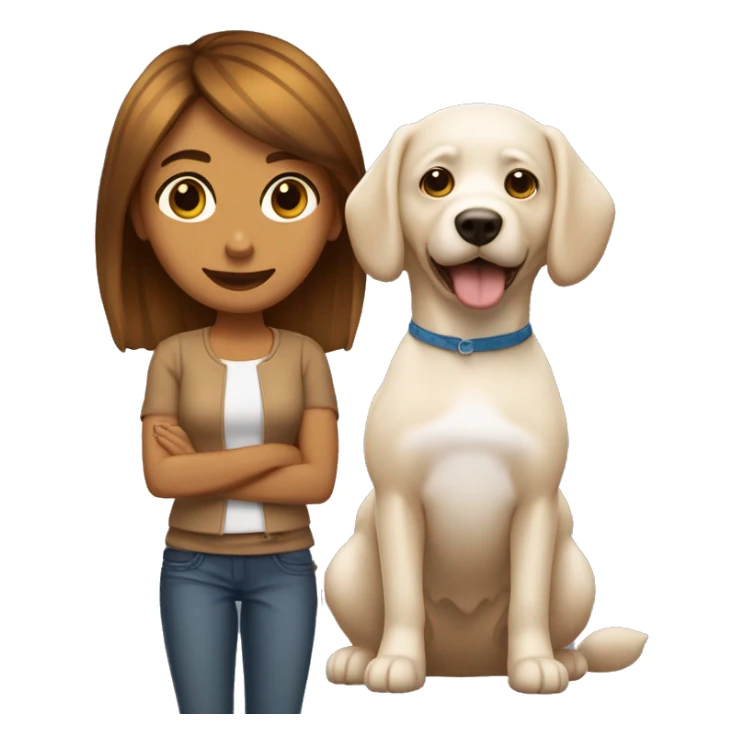 chica con cabello castaño y un perro blanco pequeño sticker