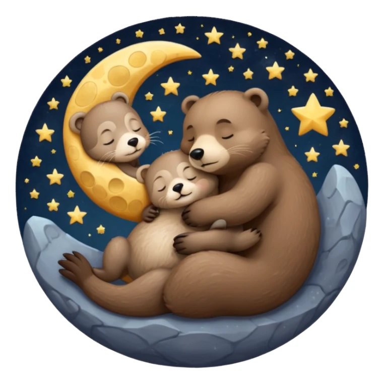 otter hugging a bear sleeping together on the moon sticker