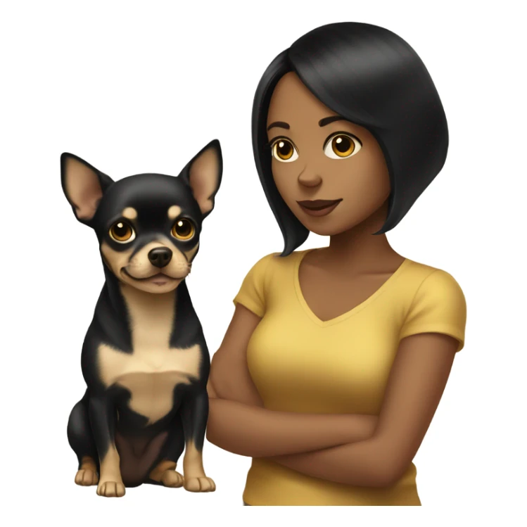 Black-hair girl with gold chihuahua sticker