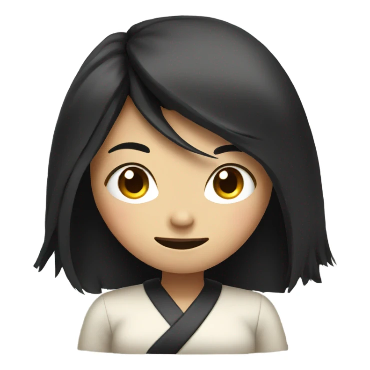 smiling angry asian girl with long black hair sticker