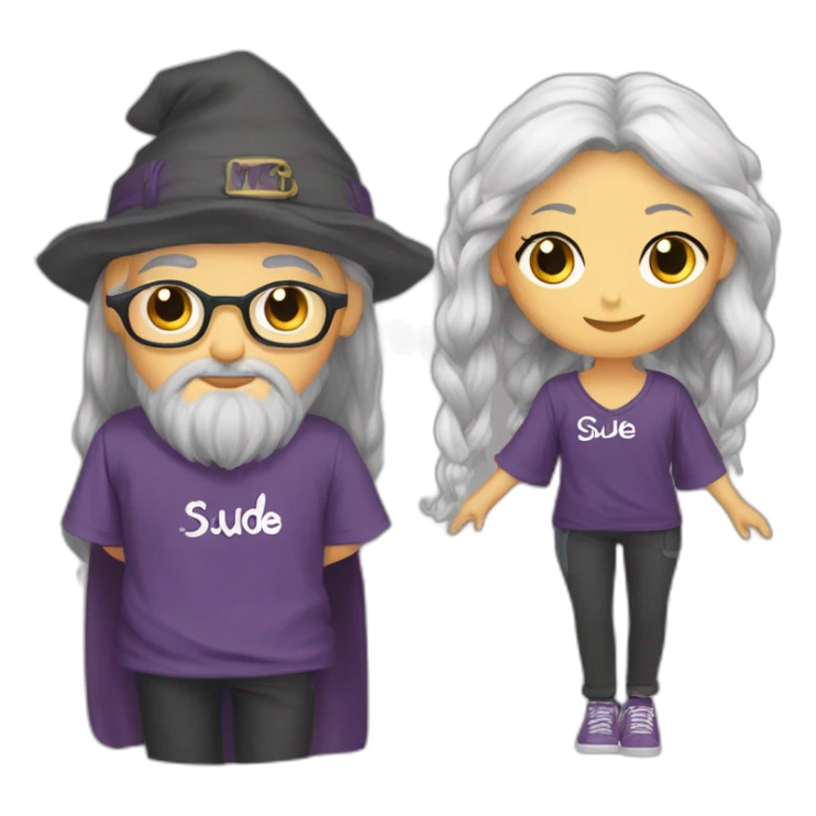 Dumbledore with "Sude" written on her T-shirt sticker