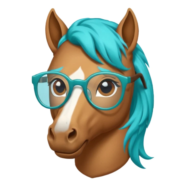 horse head with turquoise hair and glasses sticker